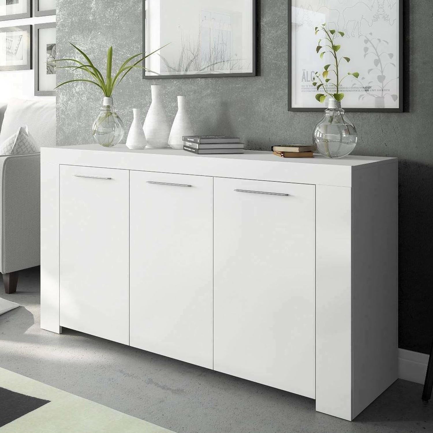 Credenza Moderna con 3 Ante Utilizzabile anche come Mobile Porta TV Bianca