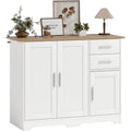 Credenza da Cucina con 2 Cassetti 3 Ante e Ripiani Regolabili Bianco e Finitura Legno