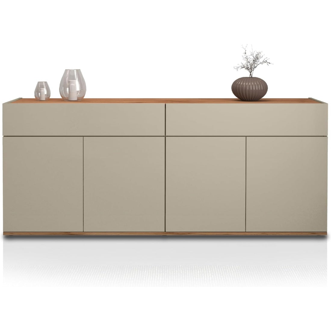 Credenza con 2 Cassetti e 4 Ante in Legno Tortora Opaco e Rovere