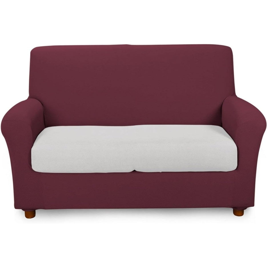 Fodera Melange Elasticizzata in Cotone per Divano Tre Posti Colore Bordeaux dal Design Moderno