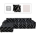 Rivestimento Elasticizzato per Divano Angolare con Chaise Longue Destra o Sinistra Completo di Due Federe Fantasia Linea Nera