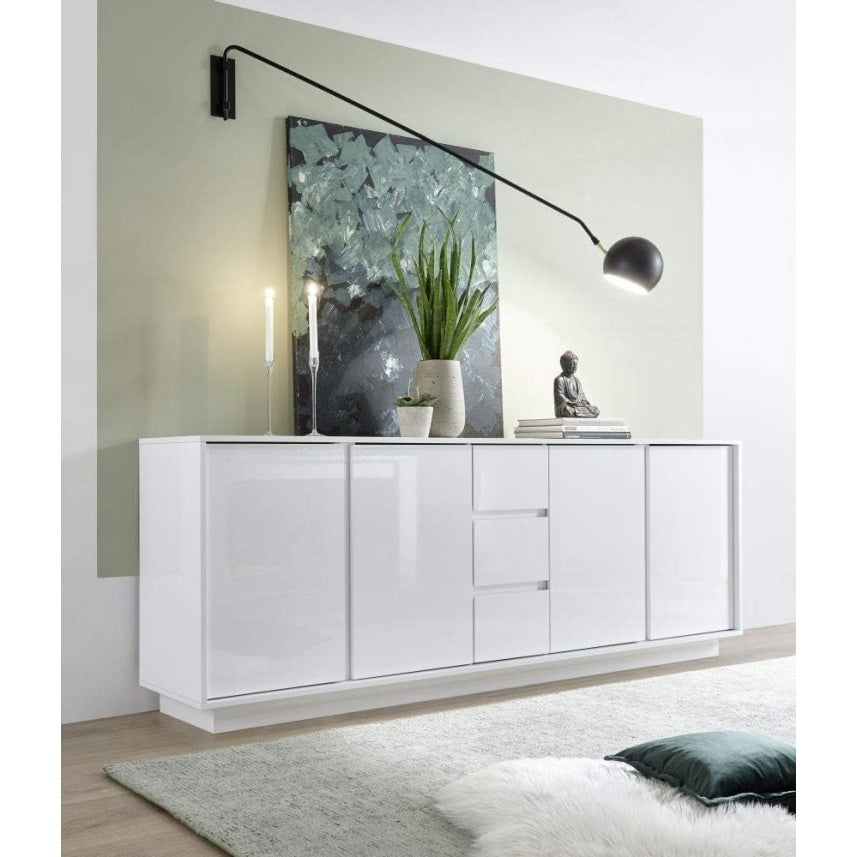 Madia con 4 Ante e 3 Cassetti Contenitore Moderna Bianco Lucido