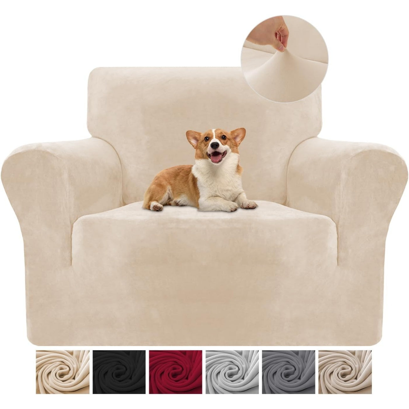 Copertura Elasticizzata in Velluto per Poltrona con Braccioli Colore Beige
