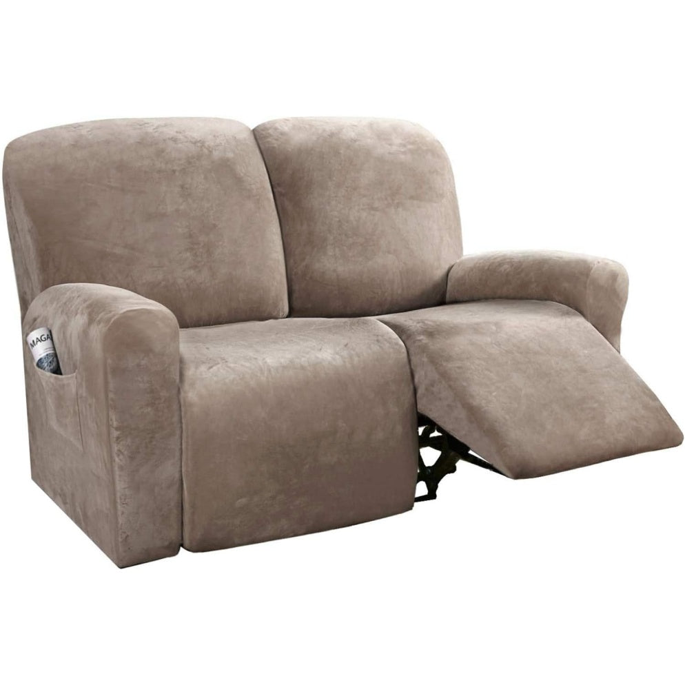 Set Copripoltrona Relax in Velluto Elasticizzato da 6 Pezzi Colore Tortora